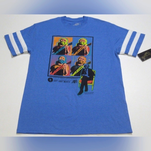 Jerry Garcia + Andy Warhol blue & white ringer tee Small - Picture 1 of 6